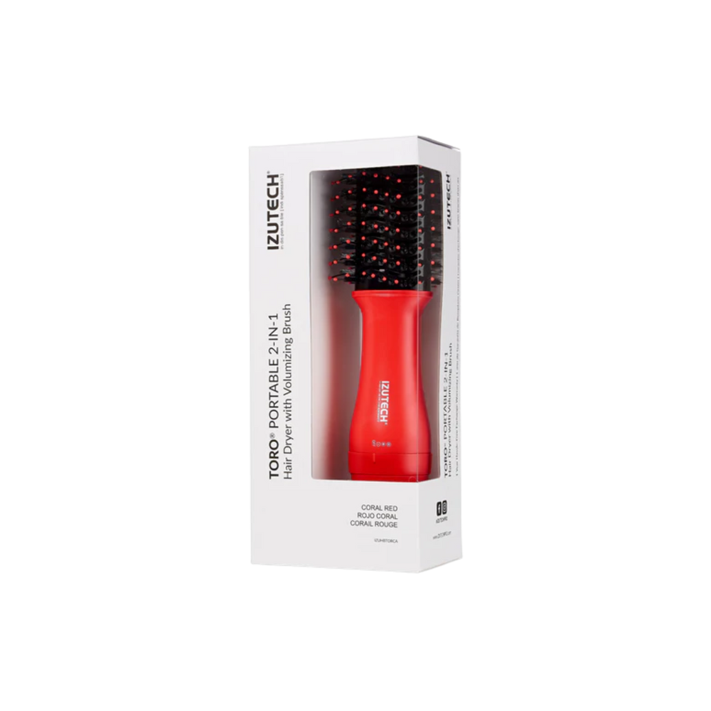 Sèche-cheveux TORO 2‑en‑1 rouge avec brosse volumisante portable
