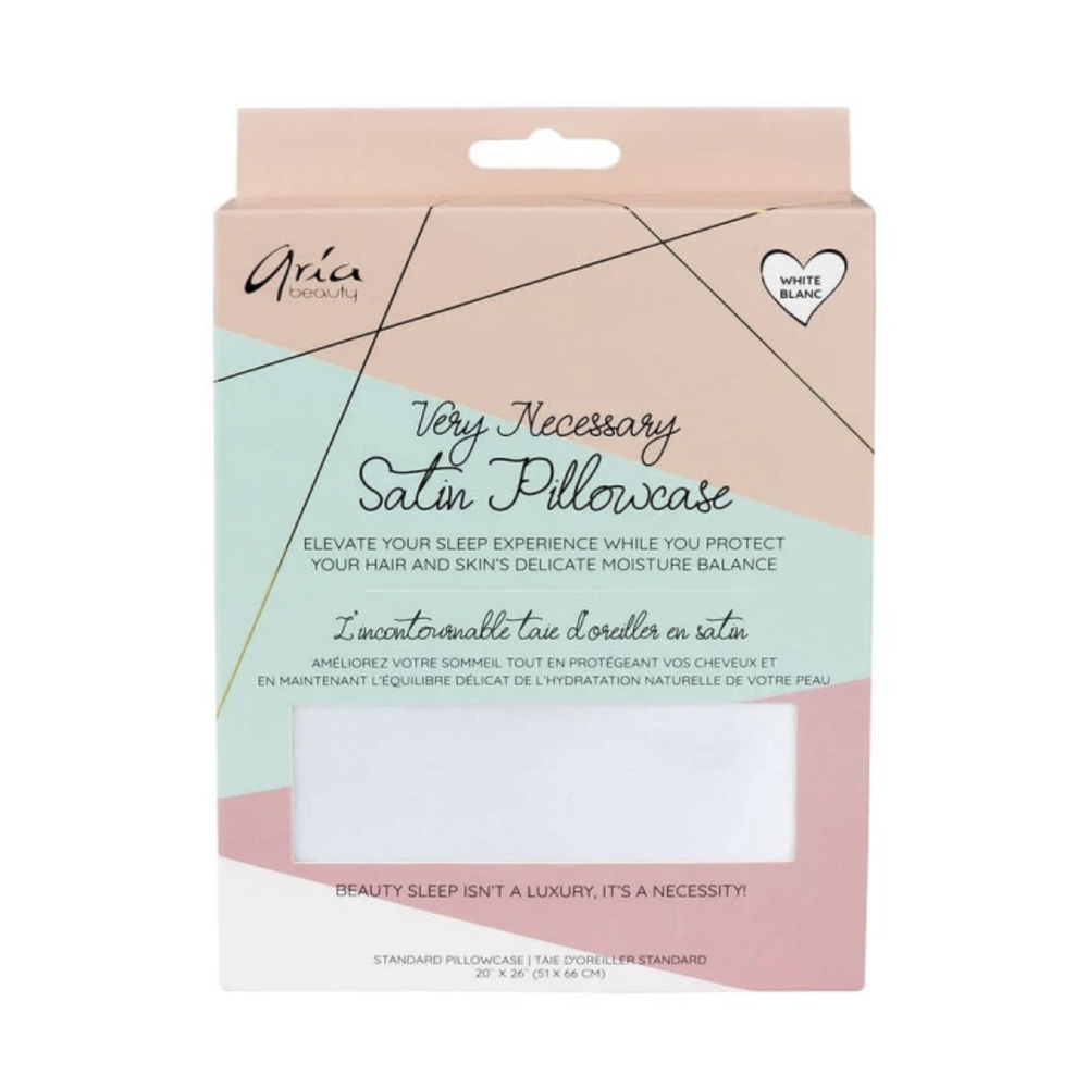 Taie d’oreiller satin Aria Beauty « Very Necessary », couleur crème, surface lisse et brillante