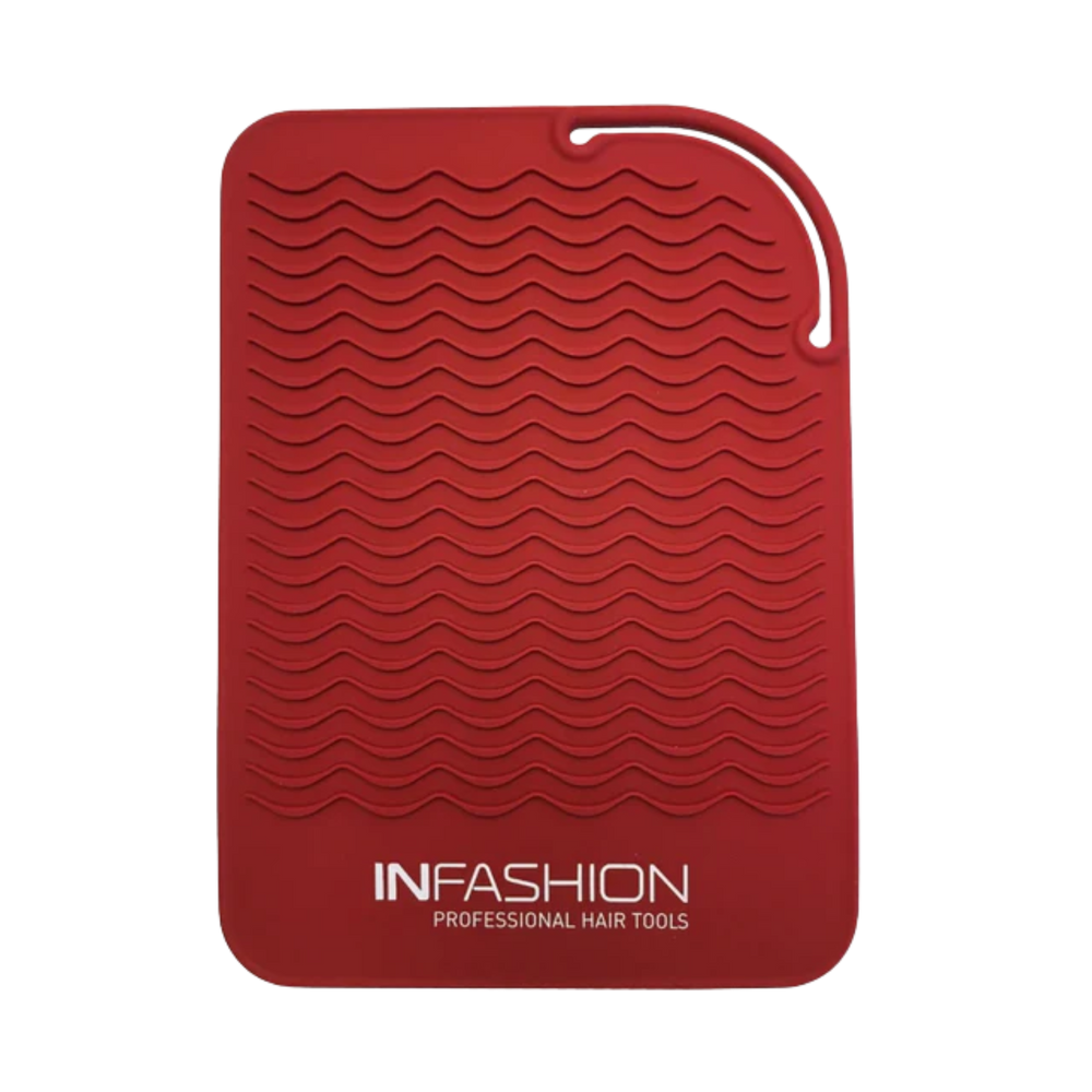 Tapis thermique en silicone Infashion rouge rubis, résistant à la chaleur pour poser des outils coiffants.
