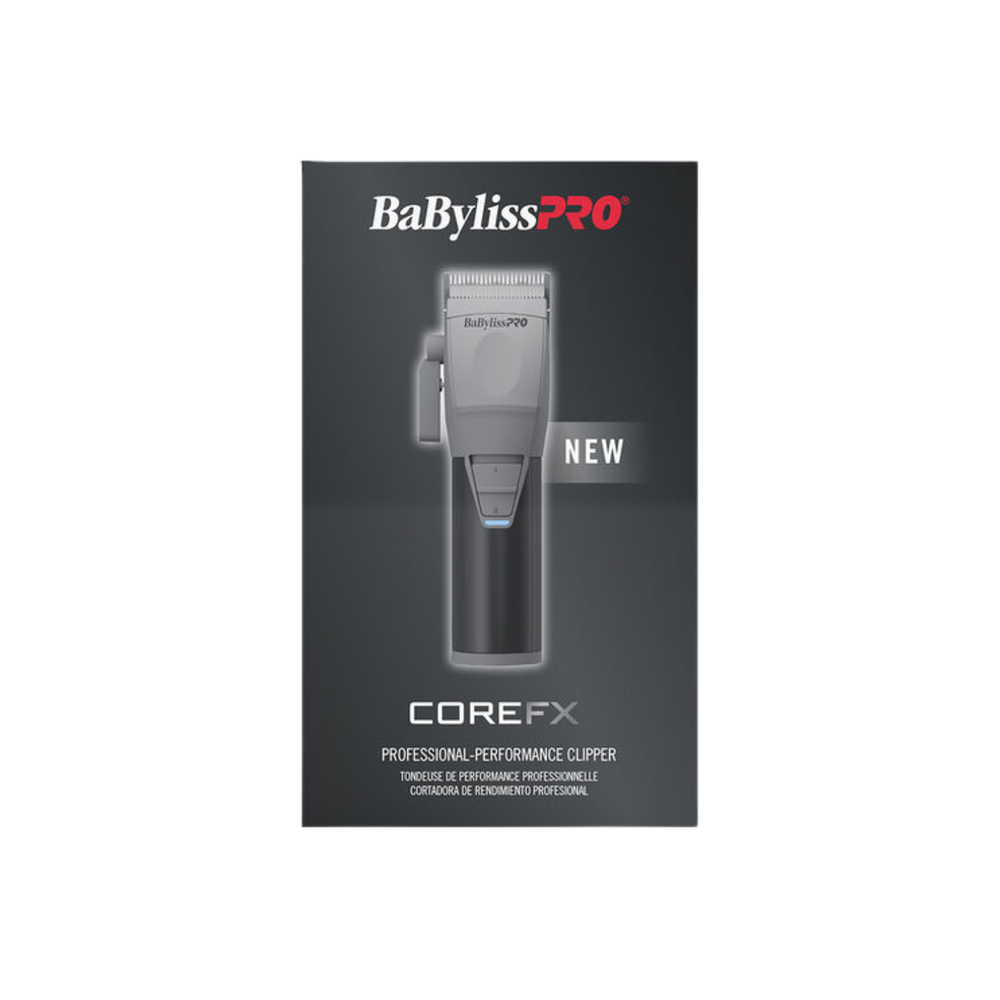 « Tondeuse sans fil BaBylissPRO COREFX FX86 vue de face, lame acier inoxydable et poignée métal antiglisse »