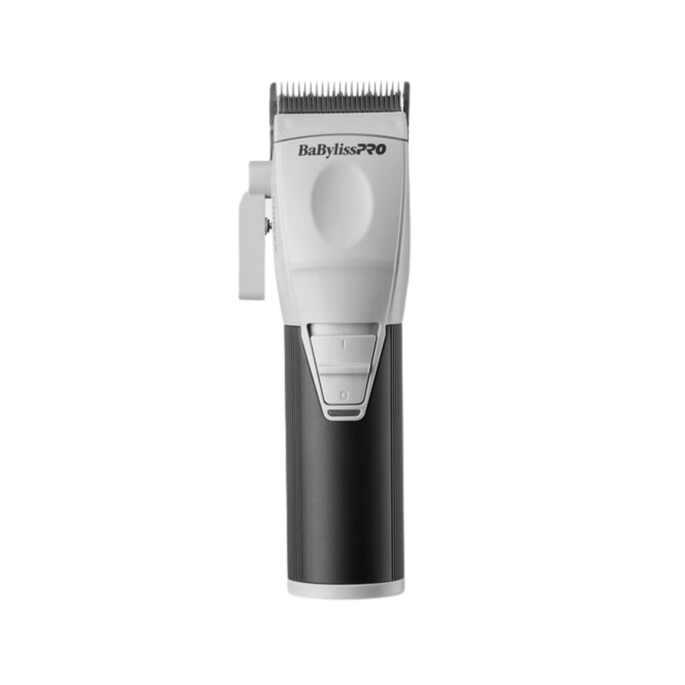 « Tondeuse sans fil BaBylissPRO COREFX FX86 vue de face, lame acier inoxydable et poignée métal antiglisse »