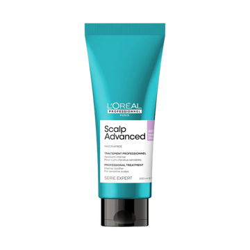 Flacon du Traitement Apaisant Intense Anti-Inconfort Scalp Advanced 200 ml de L'Oréal Professionnel, soin apaisant pour cuir chevelu sensible.