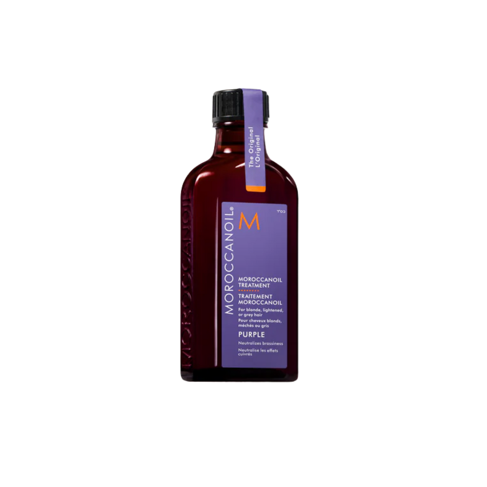 Traitement Moroccanoil Violet – huile correctrice pour cheveux blonds, gris ou méchés à reflets froids

