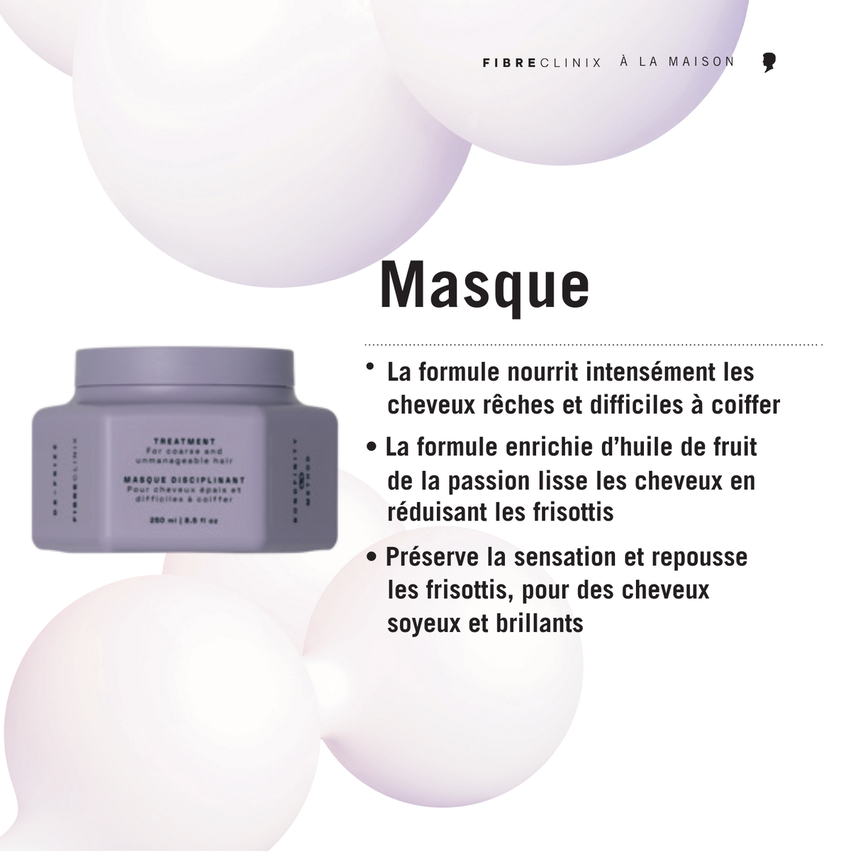 Masque capillaire De-Frizz Fibre Clinix de Schwarzkopf pour cheveux épais et frisottis contrôlés.