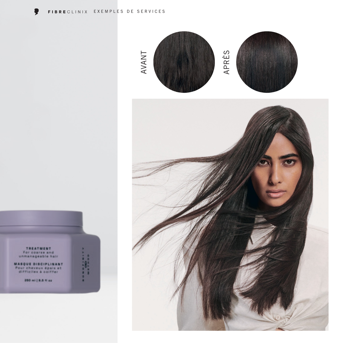 Masque capillaire De-Frizz Fibre Clinix de Schwarzkopf pour cheveux épais et frisottis contrôlés.
