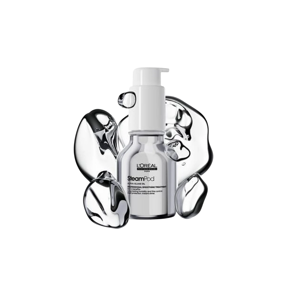 Flacon du traitement lissant professionnel SteamPod L’Oréal Professionnel – protection thermique & anti-frisottis pour cheveux lisses et brillants.