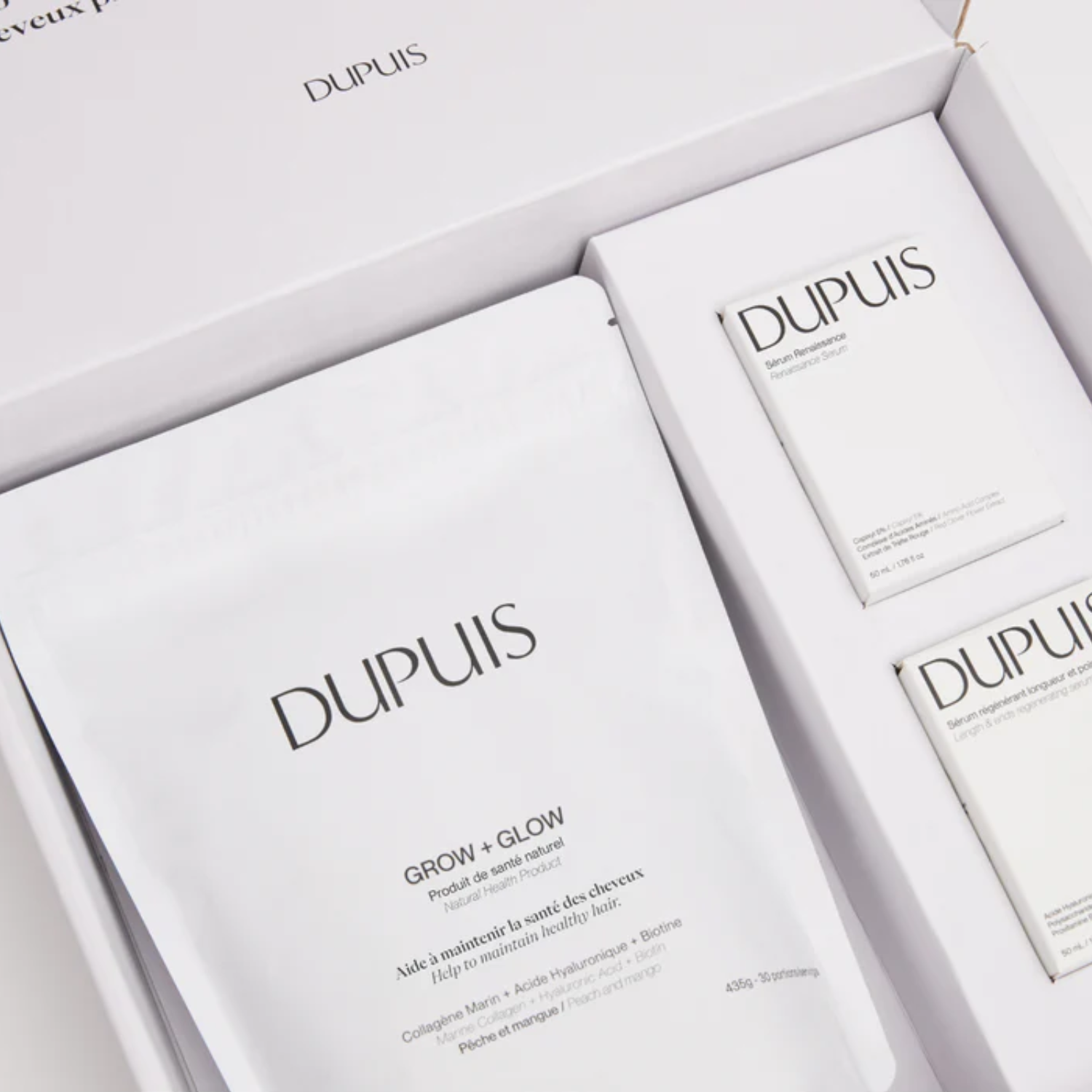 Trio croissance Dupuis avec sérums et supplément pour cheveux forts et denses