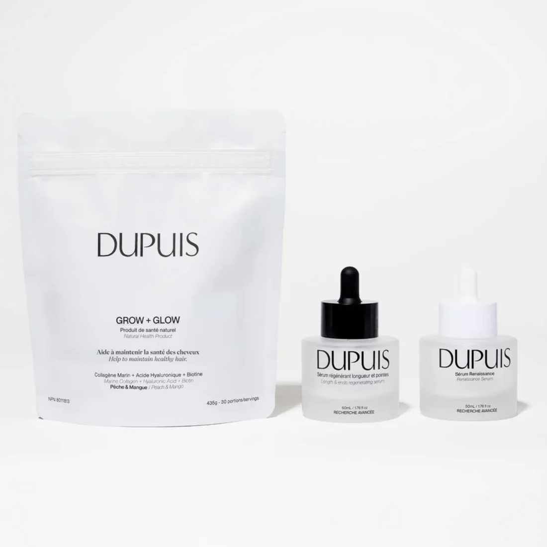 Trio croissance Dupuis avec sérums et supplément pour cheveux forts et denses