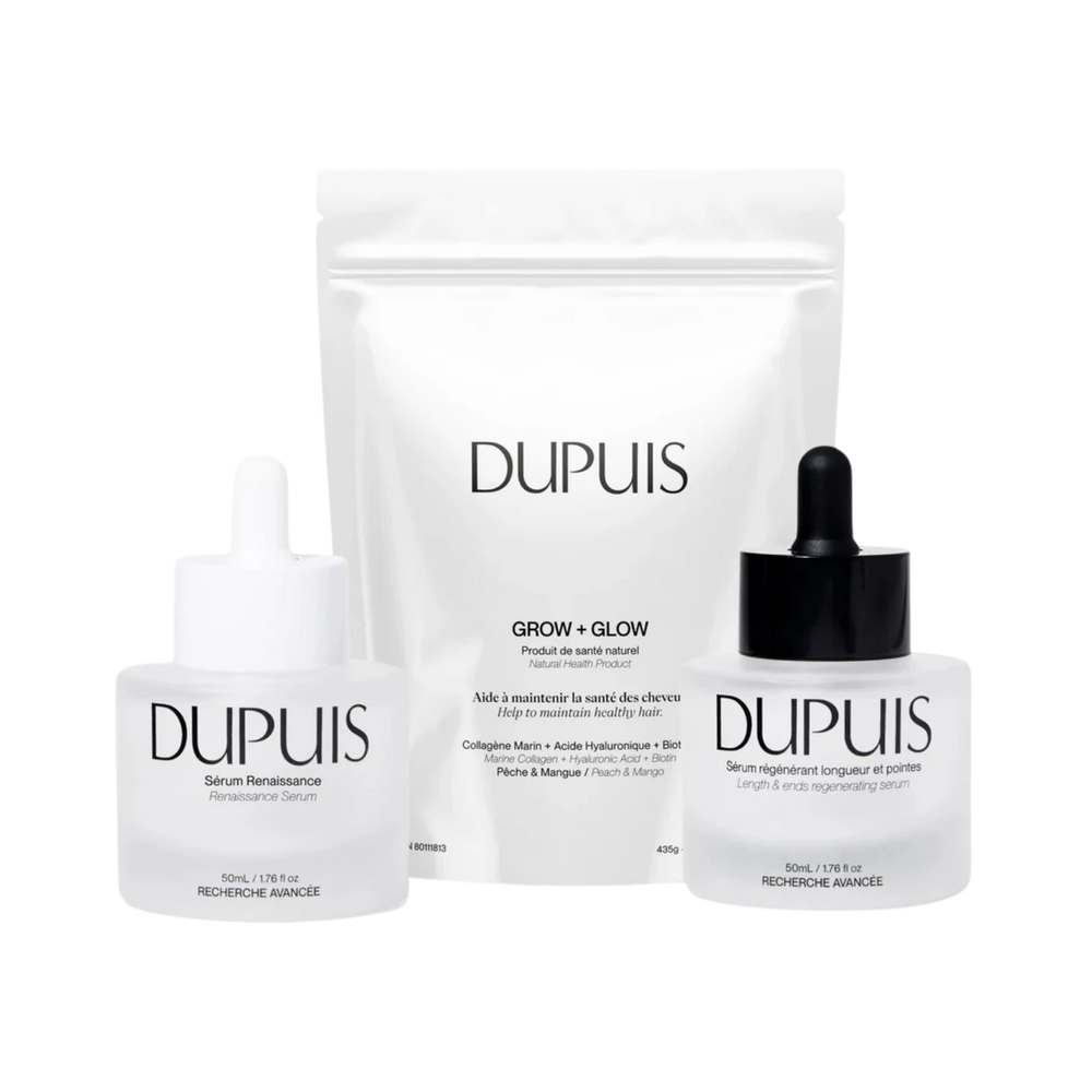 Trio croissance Dupuis avec sérums et supplément pour cheveux forts et denses
