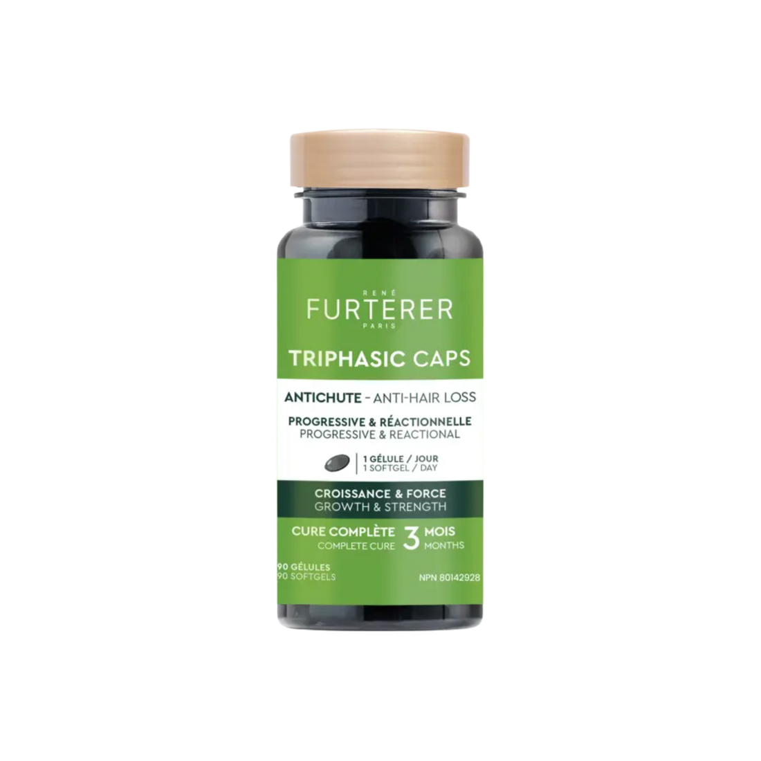 Flacon de capsules Triphasic Caps – complément alimentaire pour densité capillaire