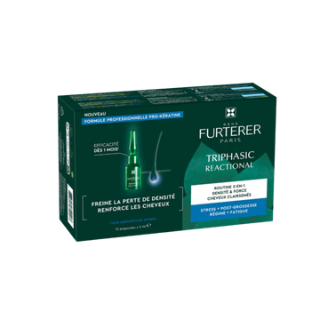 Coffret de 12 ampoules Triphasic Reactional 5 ml, traitement antichute René Furterer.

