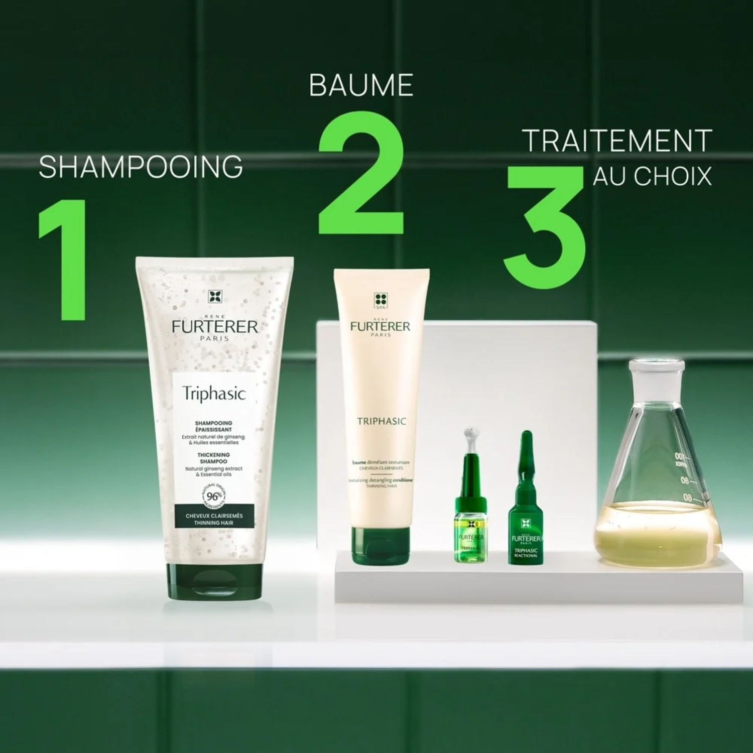 Coffret de 12 ampoules Triphasic Reactional 5 ml, traitement antichute René Furterer.

