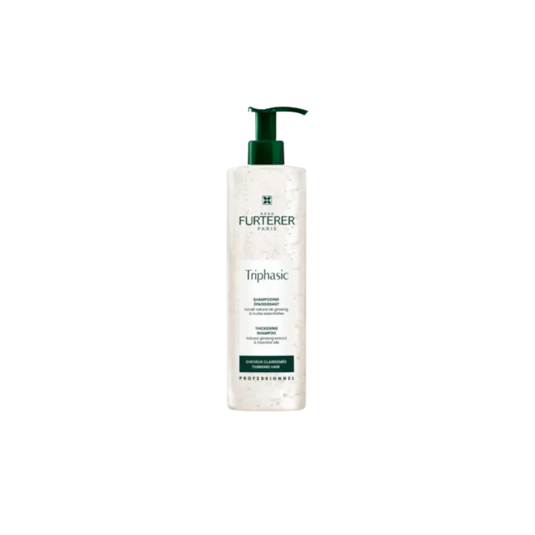 Flacon de 200 ml du Shampooing Triphasic René Furterer, soin épaississant aux huiles essentielles pour cheveux clairsemés
