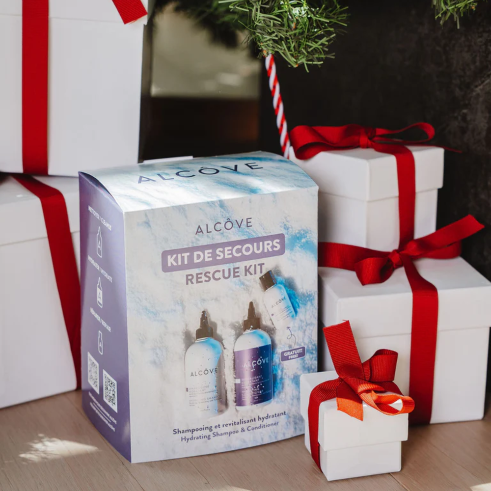 Trousse Rescue Kit Alcôve : shampooing hydratant, revitalisant léger et masque restructurant