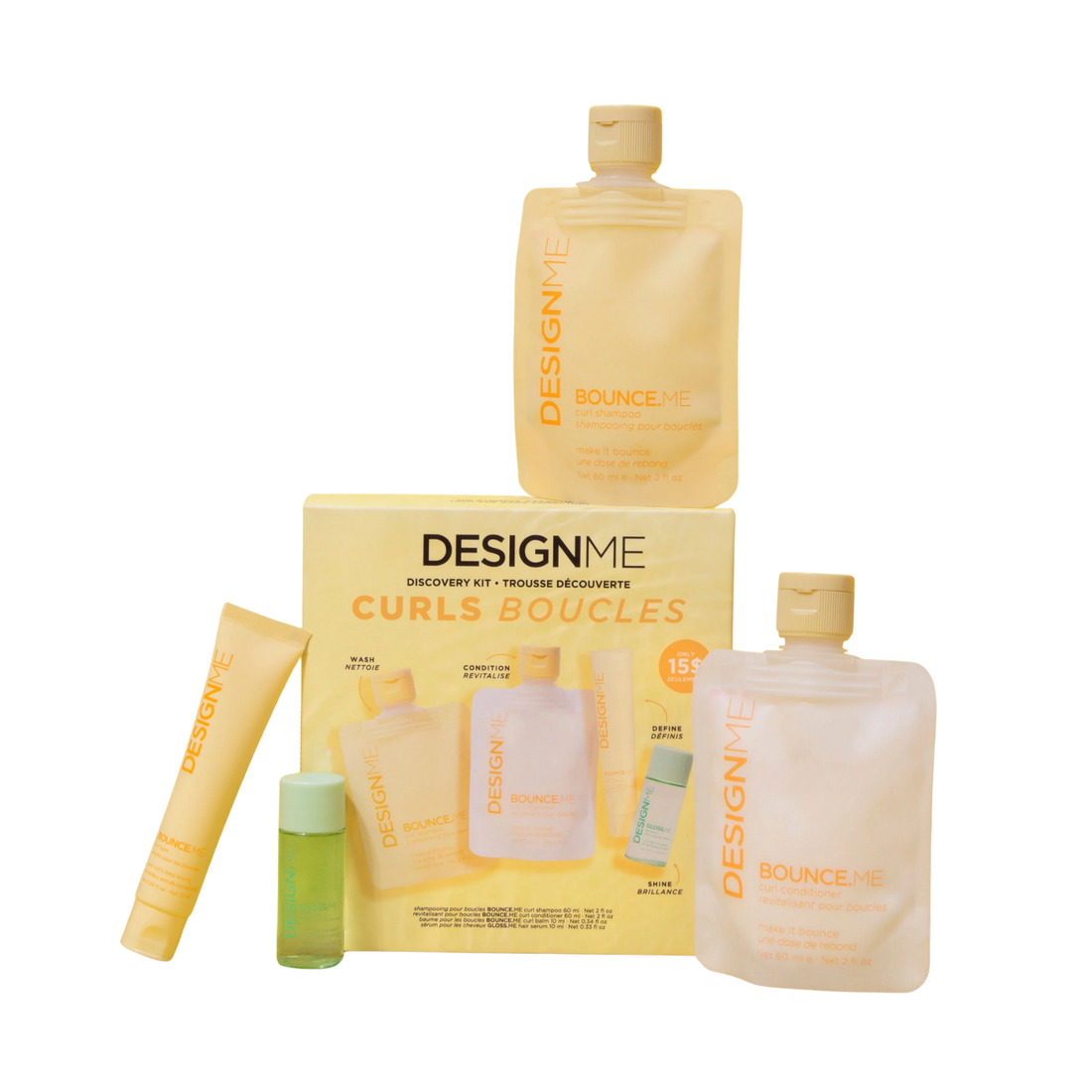 Trousse découverte Boucles DesignME Hair – ensemble shampooing, revitalisant, baume et huile pour définir et hydrater cheveux bouclés