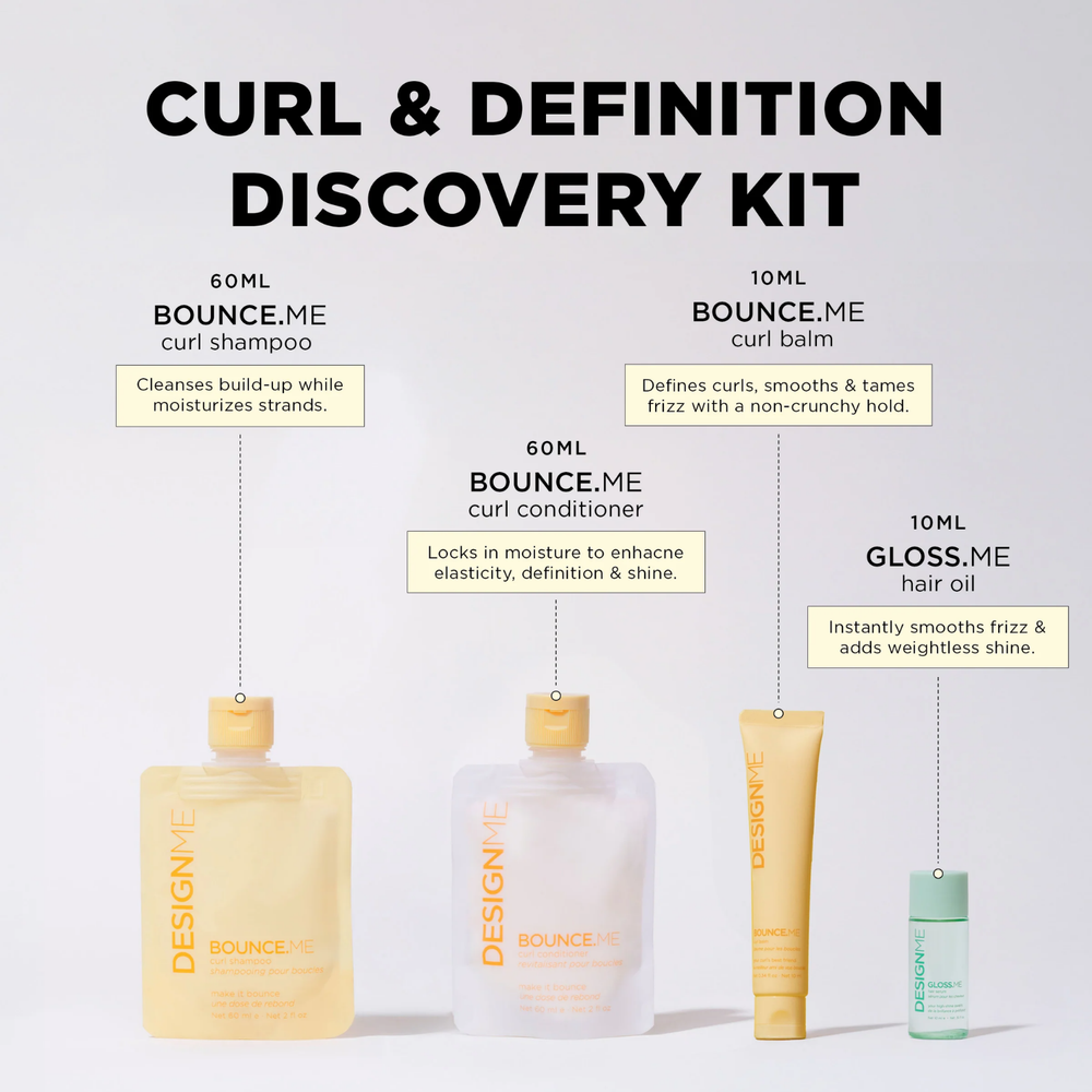 Trousse découverte Boucles DesignME Hair – ensemble shampooing, revitalisant, baume et huile pour définir et hydrater cheveux bouclés