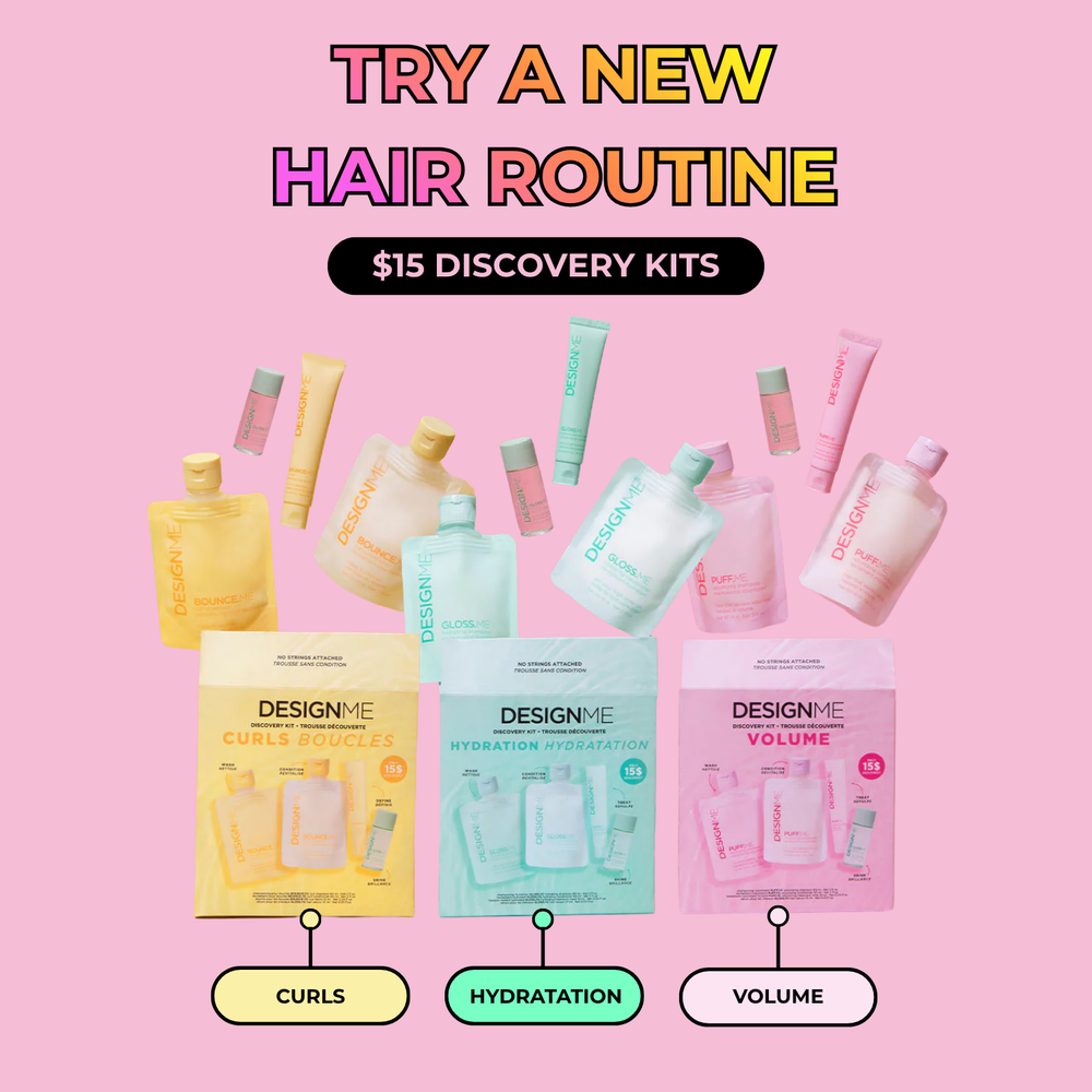Trousse découverte Boucles DesignME Hair – ensemble shampooing, revitalisant, baume et huile pour définir et hydrater cheveux bouclés