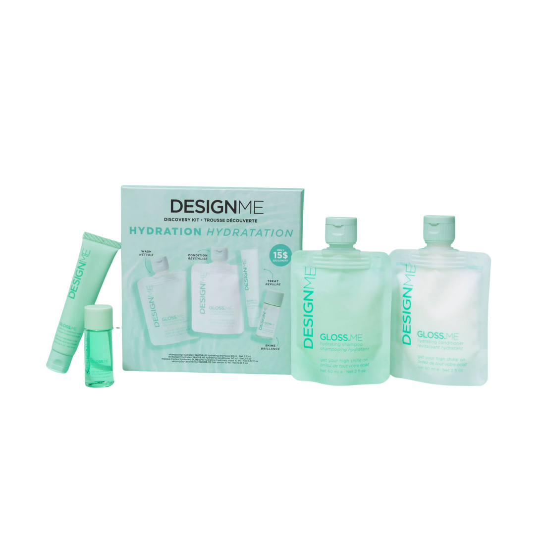 Trousse découverte Hydratation DesignME Hair – kit shampooing, revitalisant, masque et huile pour cheveux hydratés