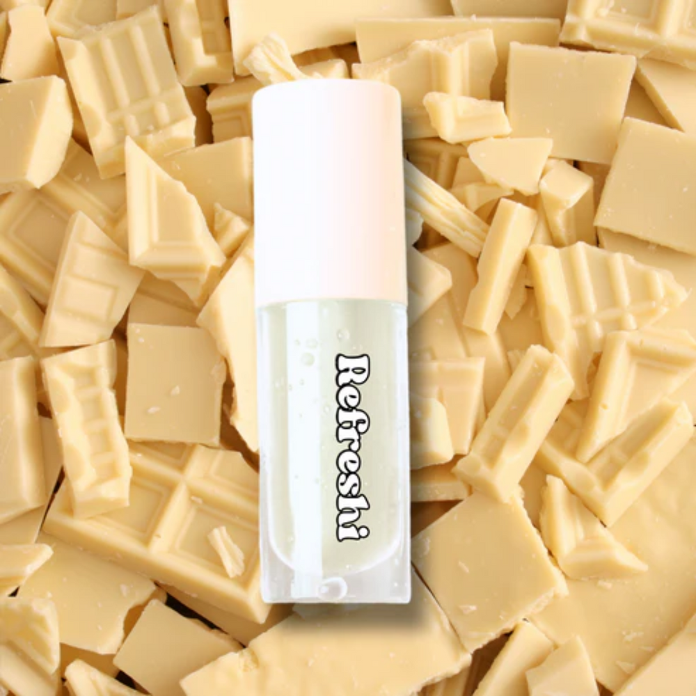 Tube 5 ml White Chocolate Lip Oil Refreshi, texture brillante, parfum chocolat blanc gourmand

