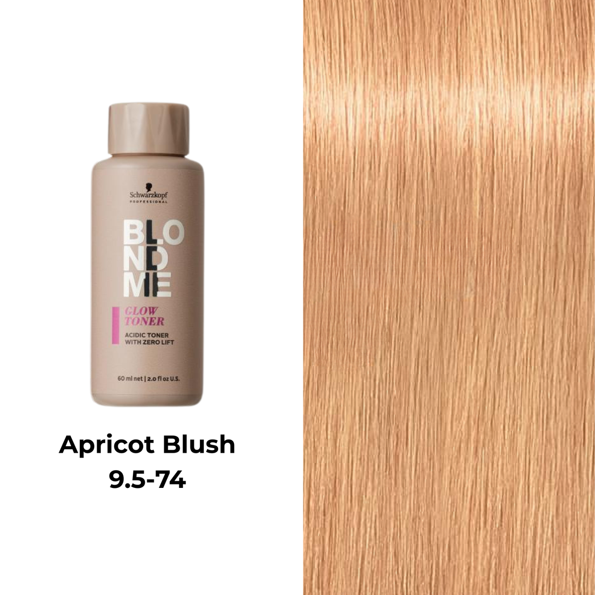 Tube de coloration BLONDME de Schwarzkopf avec mèche de cheveux blond, résultat professionnel lumineux.