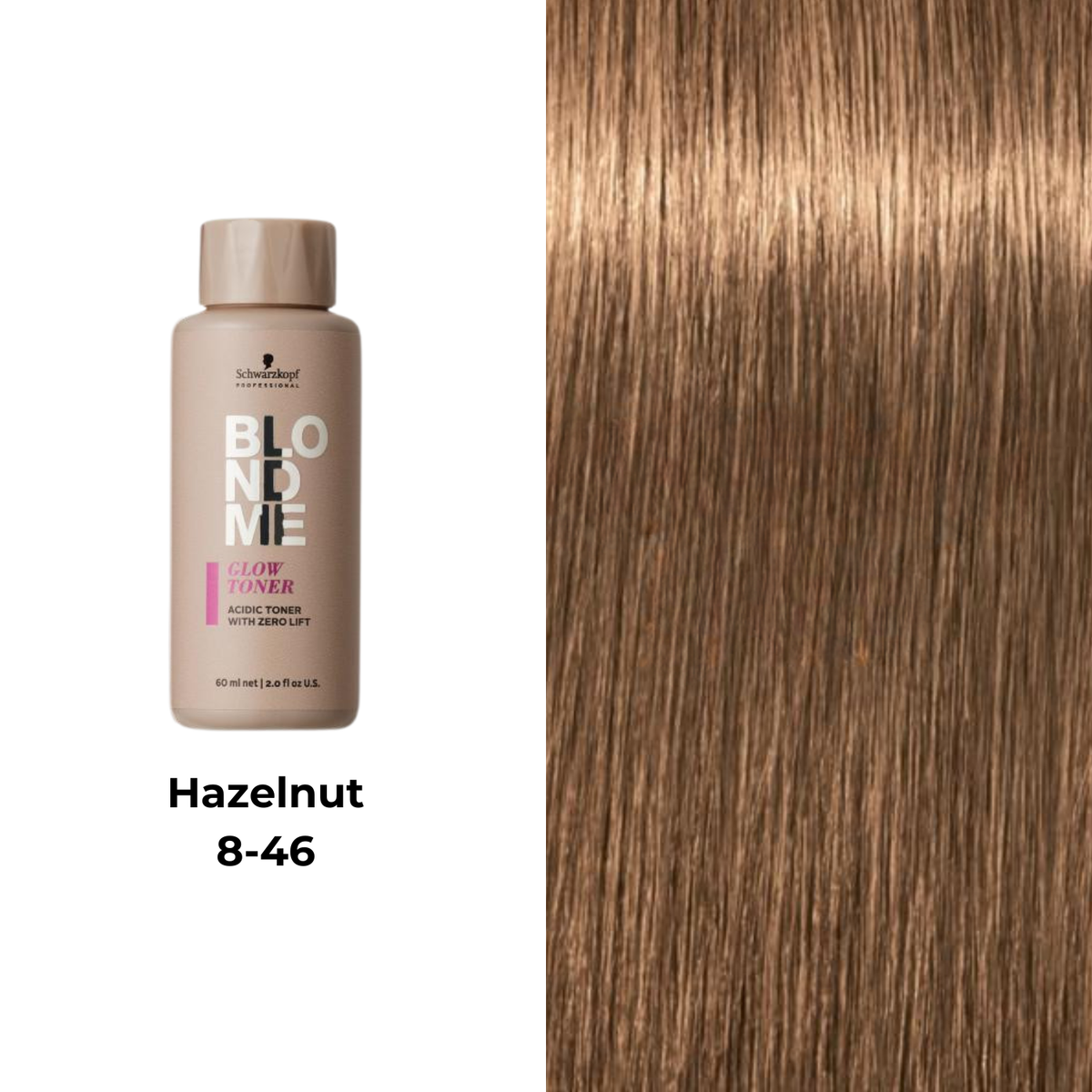 Tube de coloration BLONDME de Schwarzkopf avec mèche de cheveux blond, résultat professionnel lumineux.