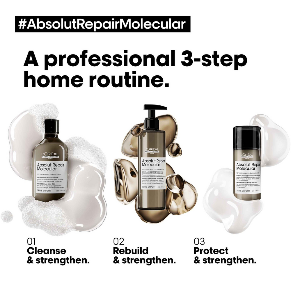 Flacon du Sérum Réparateur Absolut Repair Molecular de L'Oréal Professionnel, soin capillaire réparateur pour cheveux abîmés.